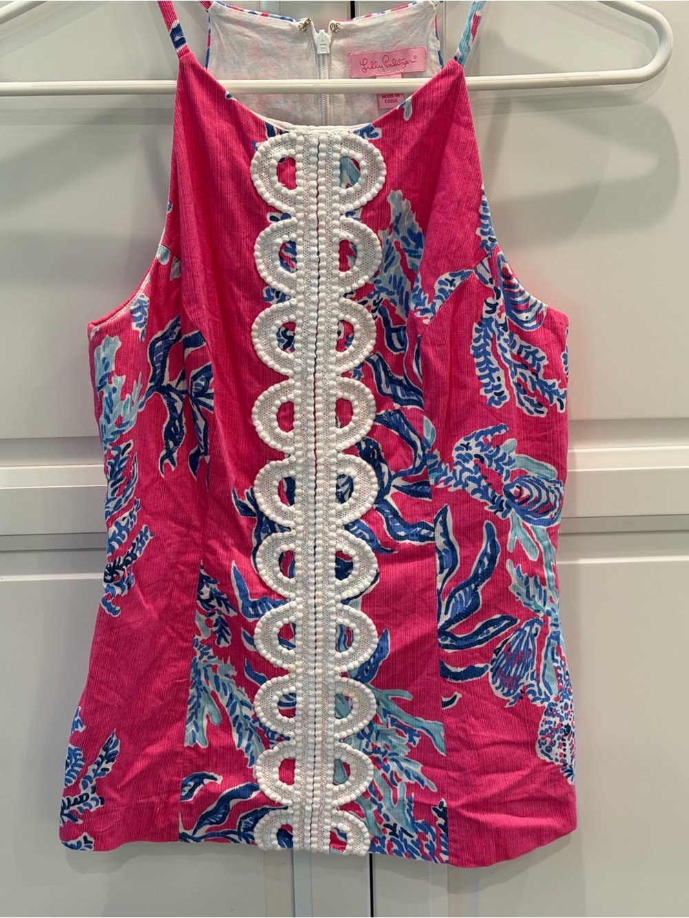 🌴 LILLY PULITZER Pink Blue and White Halter Tank Top Blouse Size- O